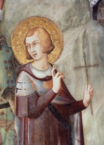 "St. Martin of Tours renounces from the military service".-Detail: Martin. Fresco, c.1320/25. Assisi, S.Francesco. (Lower church, Martin's Chapel). (Photo: Stefan Diller).